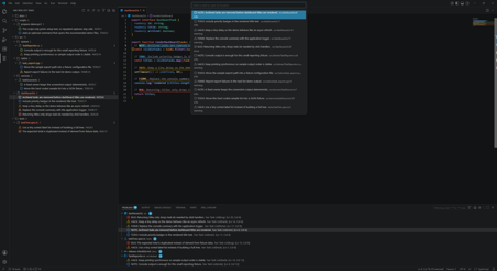 Task list workflow with tree, editor highlights, Problems entries, and Go to Task