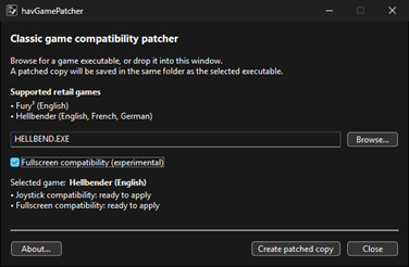Hellbender with the optional fullscreen compatibility patch selected